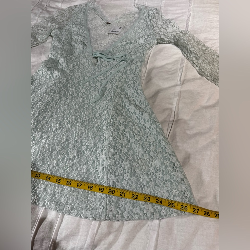NWT Free People Petra Long Sleeve Lace Mini Dress Billowing Sail Mint Green Sz M - Picture 10 of 16